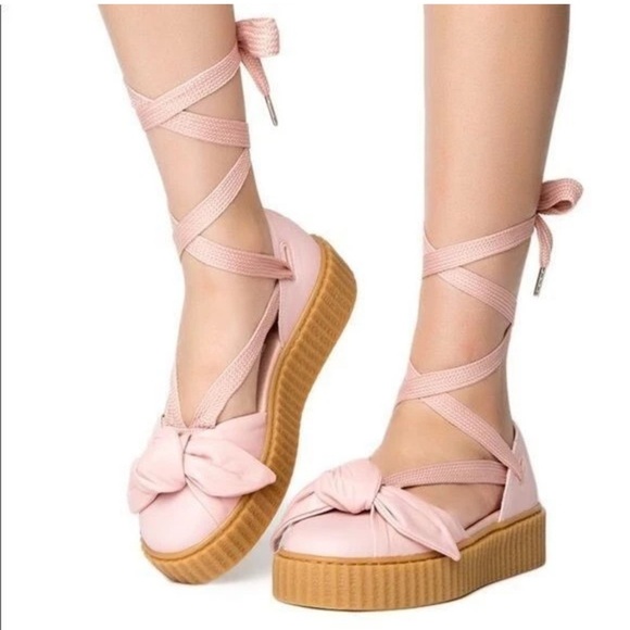 NWOB Puma x Fenty by Rhianna Leather Bow Creeper Lace-Up Sandals in Pink - Picture 1 of 16